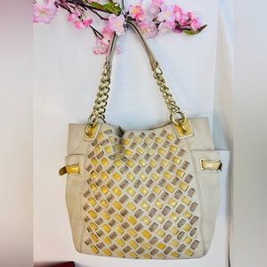 Coach beige leather tote bag